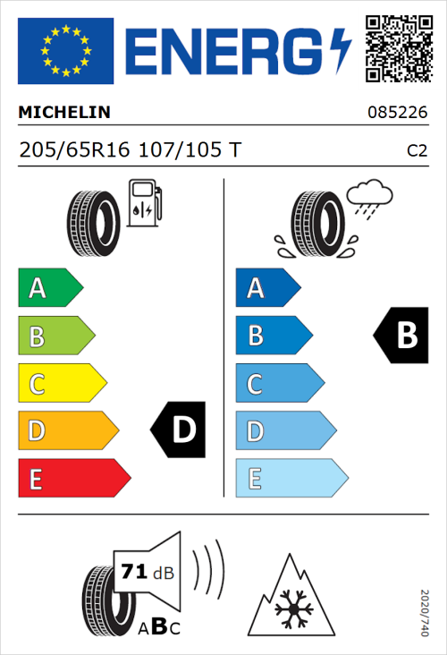Tyre Label for Michelin Agilis Alpin 205/65R16 107/105T